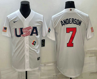 Men's USA Baseball #7 Tim Anderson 2023 White World Baseball Classic Stitched Jersey