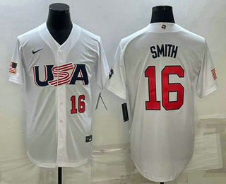 Mens USA Baseball #16 Will Smith Number 2023 White World Baseball Classic Stitched Jersey