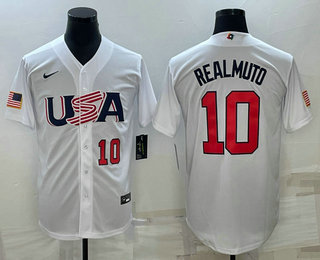 Men's USA Baseball #10 JT Realmuto Number 2023 White World Baseball Classic Stitched Jerseys