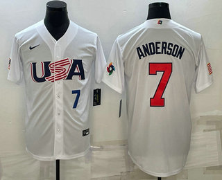 Men's USA Baseball #7 Tim Anderson Number 2023 White World Baseball Classic Stitched Jerseys