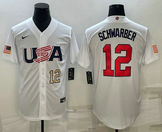 Mens USA Baseball #12 Kyle Schwarber Number 2023 White World Baseball Classic Stitched Jersey