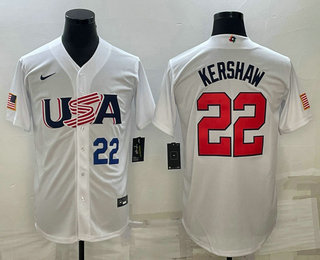 Mens USA Baseball #22 Clayton Kershaw Number 2023 White World Baseball Classic Stitched Jersey