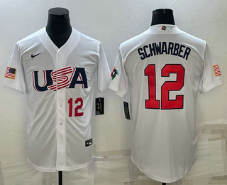 Men's USA Baseball #12 Kyle Schwarber Number 2023 White World Baseball Classic Stitched Jerseys