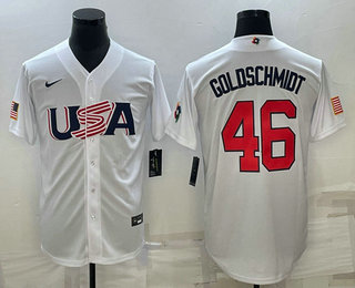 Men's USA Baseball #46 Paul Goldschmidt 2023 White World Baseball Classic Stitched Jerseys