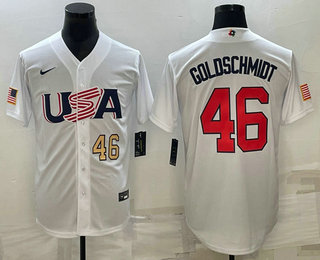 Mens USA Baseball #46 Paul Goldschmidt Number 2023 White World Baseball Classic Stitched Jersey