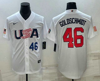 Men's USA Baseball #46 Paul Goldschmidt Number 2023 White World Baseball Classic Stitched Jersey