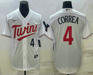 Men's Minnesota Twins #4 Carlos Correa Number White Red Stitched MLB Cool Base Nike Jersey