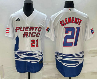 Men's Puerto Rico Baseball #21 Roberto Clemente Number 2023 White World Baseball Classic Stitched Jerseys