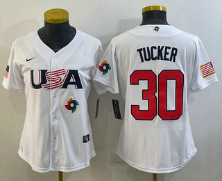 Women's USA Baseball #30 Kyle Tucker 2023 White World Classic Stitched Jerseys