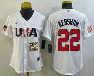 Womens USA Baseball #22 Clayton Kershaw Number 2023 White World Classic Stitched Jersey