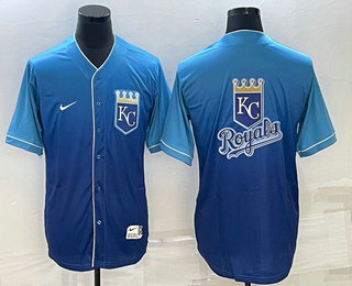 Men's Kansas City Royals Big Logo Nike Blue Fade Stitched Jerseys