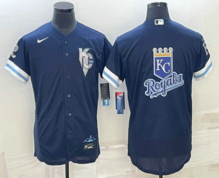 Men's Kansas City Royals Big Logo 2022 Navy Blue City Connect Flex Base Stitched Jersey