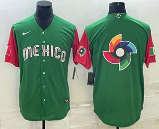 Men's Mexico Baseball 2023 Green World Big Logo With Patch Classic Stitched Jersey