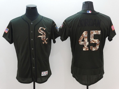 Men's Chicago White Sox #45 Michael Jordan Retired Green Salute to Service 2016 Flexbase Majestic Baseball Jersey