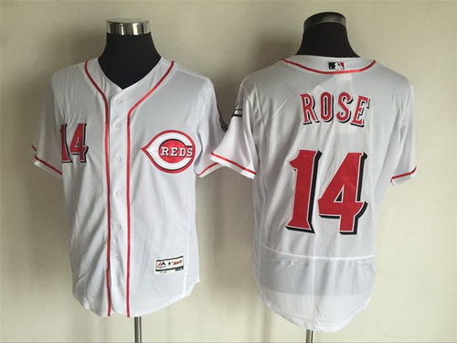 Men's Cincinnati Reds #14 Pete Rose Retired White 2016 Flexbase Majestic Baseball Jersey