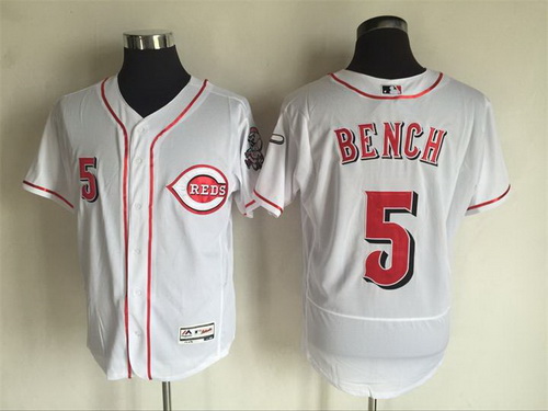 Men's Cincinnati Reds #5 Johnny Bench Retired White 2016 Flexbase Majestic Baseball Jersey