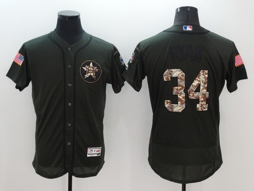 Men's Houston Astros #34 Nolan Ryan Retired Green Salute to Service 2016 Flexbase Majestic Baseball Jersey