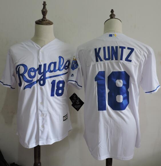 Men's Kansas City Royals Coach #18 Rusty Kuntz White Home Cool Base Baseball Jersey