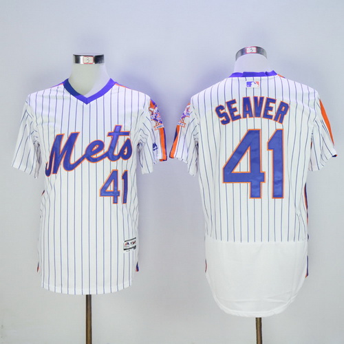 Men's New York Mets #41 Tom Seaver Retired White Pullover 2016 Flexbase Majestic Baseball Jersey