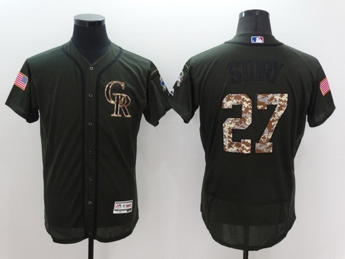 Men's Washington Nationals #27 Trevor Story Green Salute to Service 2016 Flexbase Majestic Baseball Jersey