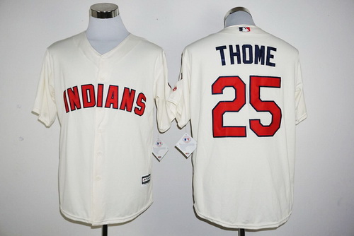 Men's Cleveland Indians #25 Jim Thome Name Cream Cool Base Baseball Jersey