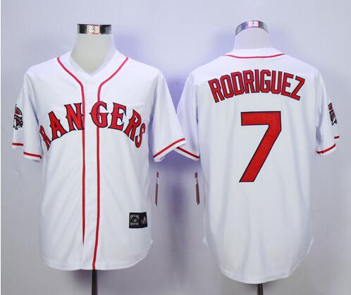 Men's Texas Rangers #7 Ivan Rodriguez White 1995 All-Star Patch Cooperstown Throwback Jersey