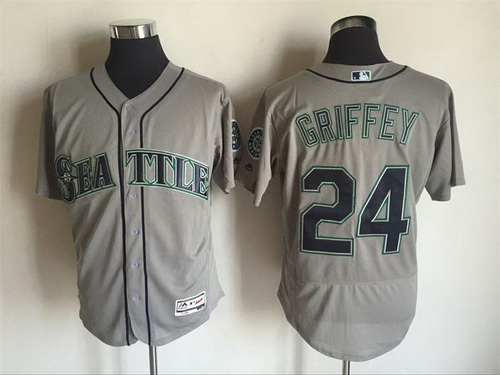 Men's Seattle Mariners #24 Ken Griffey Jr. Retired Gray Road 2016 Flexbase Majestic Baseball Jersey