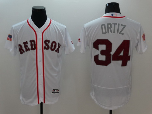 Men's Boston Red Sox #34 David Ortiz White Fashion Stars & Stripes 2016 Flexbase MLB Independence Day Jersey