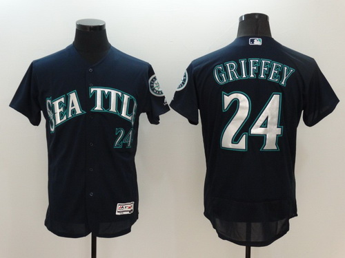 Men's Seattle Mariners #24 Ken Griffey Jr. Retired Navy Blue 2016 Flexbase Majestic Baseball Jersey