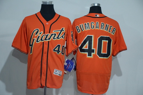 Men's San Francisco Giants #40 Madison Bumgarner Name Orange 2016 Flexbase Majestic Baseball Jersey