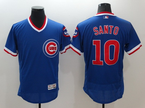 Men's Chicago Cubs #10 Ron Santo Retired Blue Pullover 2016 Flexbase Majestic Baseball Jersey