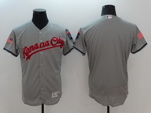 Men's Kansas City Royals Blank Gray Fashion Stars & Stripes 2016 Flexbase MLB Independence Day Jersey