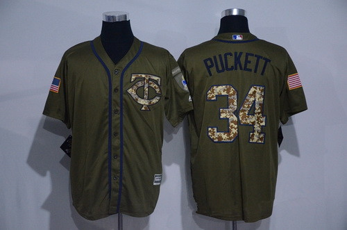 Men's Minnesota Twins #34 Kirby Puckett Retired Green Salute to Service Cool Base Stitched MLB Jersey