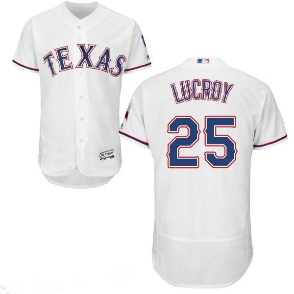 Men's Texas Rangers #25 Jonathan Lucroy White Home 2016 Flex Base Majestic Stitched MLB Jersey