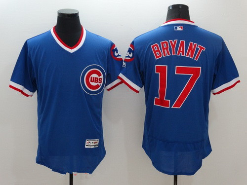 Men's Chicago Cubs #17 Kris Bryant Blue Pullover 2016 Flex Base Majestic Stitched MLB Jersey