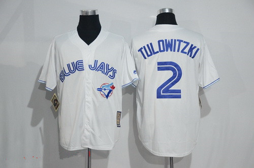 Men's Toronto Blue Jays #2 Troy Tulowitzki White Majestic Cool Base Cooperstown Collection Jersey