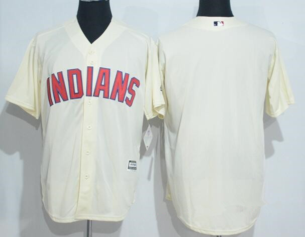 Men's Cleveland Indians Blank Cream Stitched MLB Majestic Cool Base Jersey