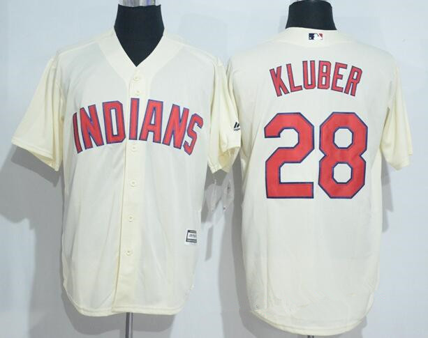 Men's Cleveland Indians #28 Corey Kluber Cream Stitched MLB Majestic Cool Base Jersey