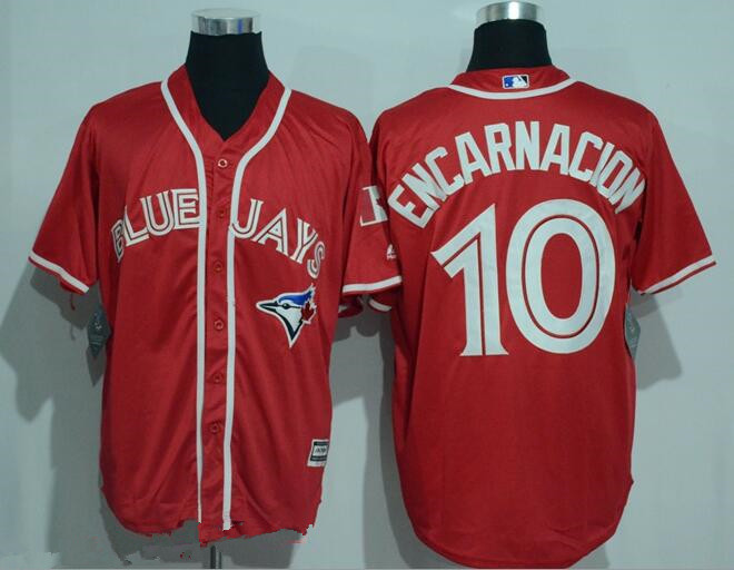 Men's Toronto Blue Jays #10 Edwin Encarnacion Red Stitched MLB 2016 Canada Day Majestic Cool Base Jersey