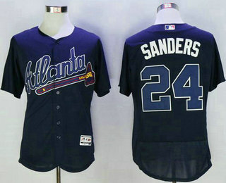 Men's Atlanta Braves #24 Deion Sanders Retired Navy Blue Road Stitched MLB 2016 Majestic Flex Base Jersey