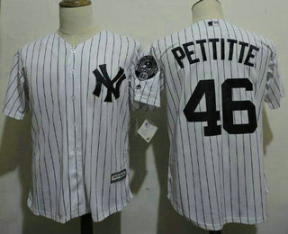 Men's New York Yankees #46 Andy Pettitte Majestic White With Navy Home Cool Base Player Jersey with Retirement Patch