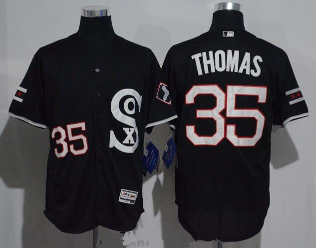 Men's Chicago White Sox #35 Frank Thomas Black Retro Stitched MLB 2016 Majestic Flex Base Jersey