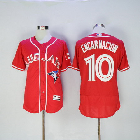 Men's Toronto Blue Jays #10 Edwin Encarnacion Red Stitched MLB 2016 Canada Day Majestic Flex Base Jersey