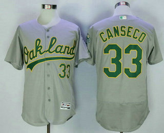 Men's Oakland Athletics #33 Jose Canseco Retired Gray Road Stitched MLB 2016 Majestic Flex Base Jersey