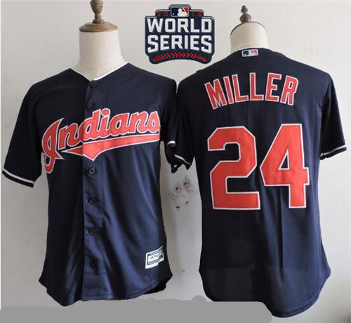 Men's Cleveland Indians #24 Andrew Miller Navy Blue 2016 World Series Patch Stitched MLB Majestic Cool Base Jersey