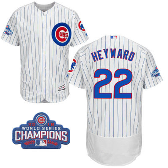 Men's Chicago Cubs #22 Jason Heyward White Home Majestic Flex Base 2016 World Series Champions Patch Jersey