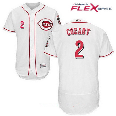 Men's Cincinnati Reds #2 Zack Cozart White Home Stitched MLB Majestic Flex Base Jersey