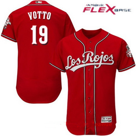 Men's Cincinnati Reds #19 Joey Votto Los Rojos Red Stitched MLB Majestic Flex Base Jersey