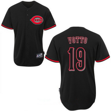 Men's Cincinnati Reds #19 Joey Votto Lights Out Black Stitched MLB Majestic Cool Base Jersey