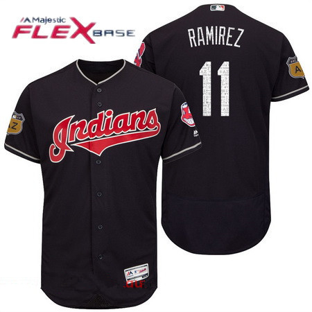 Men's Cleveland Indians #11 Jose Ramirez Navy Blue 2017 Spring Training Stitched MLB Majestic Flex Base Jersey